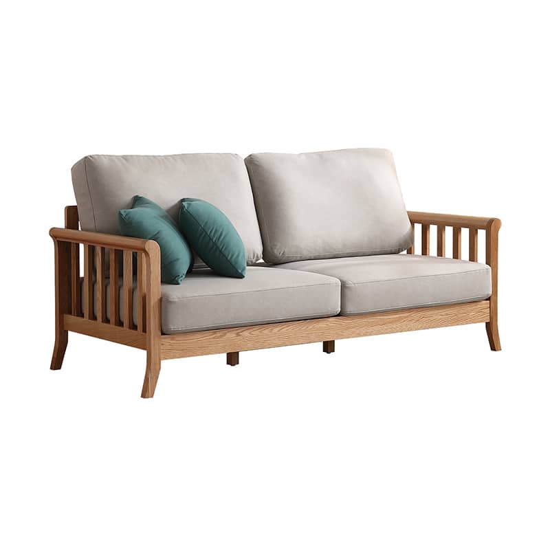 Modern Light Grey Sofa with Natural Oak Wood Frame - Leathaire & Foam Comfort hmzj-803