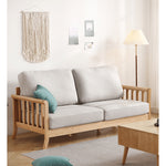 Modern Light Grey Sofa with Natural Oak Wood Frame - Leathaire & Foam Comfort hmzj-803
