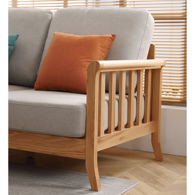 Modern Light Grey Sofa with Natural Oak Wood Frame - Leathaire & Foam Comfort hmzj-803