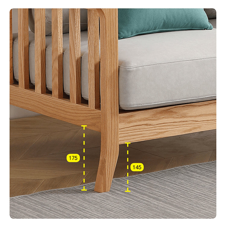 Modern Light Grey Sofa with Natural Oak Wood Frame - Leathaire & Foam Comfort hmzj-803