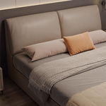 Luxurious Genuine & Faux Leather Down Bed - Light Grey, Beige, Black, Khaki, Dark Brown, Orange hmzsh-1542
