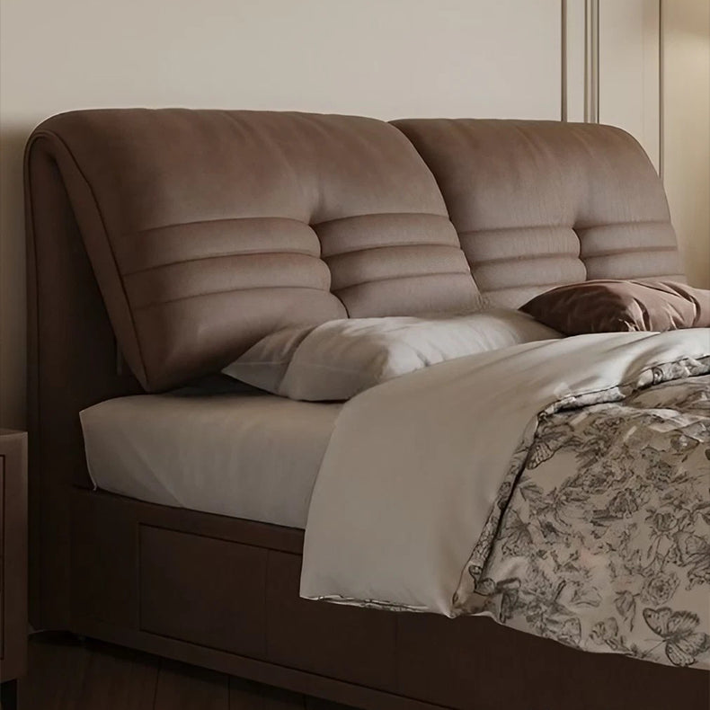 Luxurious Dark Brown Genuine Leather Bed - Stylish Faux Leather Options in Beige, Light Grey, Khaki, Orange, and Black hmzsh-1543