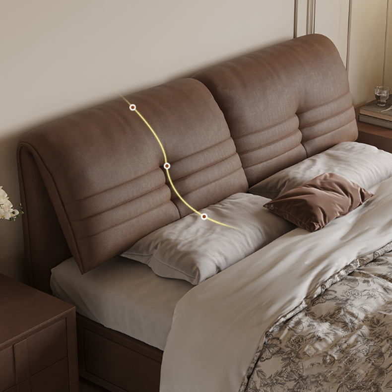 Luxurious Dark Brown Genuine Leather Bed - Stylish Faux Leather Options in Beige, Light Grey, Khaki, Orange, and Black hmzsh-1543