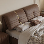 Luxurious Dark Brown Genuine Leather Bed - Stylish Faux Leather Options in Beige, Light Grey, Khaki, Orange, and Black hmzsh-1543