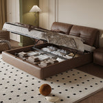 Luxurious Dark Brown Genuine Leather Bed - Stylish Faux Leather Options in Beige, Light Grey, Khaki, Orange, and Black hmzsh-1543