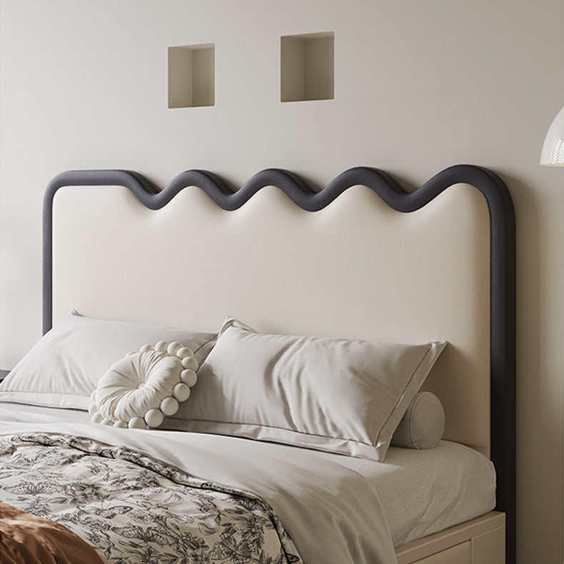 Luxurious Beige Bed with Genuine and Faux Leather Upholstery hmzsh-1544