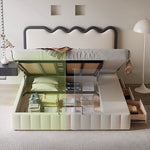 Luxurious Beige Bed with Genuine and Faux Leather Upholstery hmzsh-1544