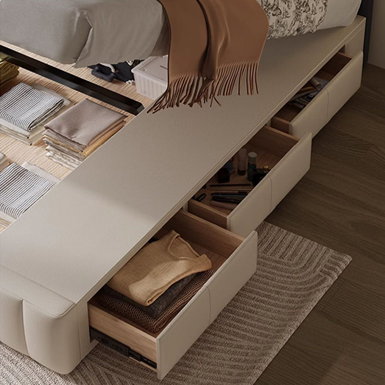 Luxurious Beige Bed with Genuine and Faux Leather Upholstery hmzsh-1544