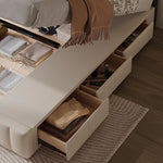 Luxurious Beige Bed with Genuine and Faux Leather Upholstery hmzsh-1544