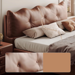 Luxurious Dark Brown Faux Leather Bed with Light Grey and Beige Accents - Elegant Khaki and Orange Detailing - Modern Black Design hmzsh-1545