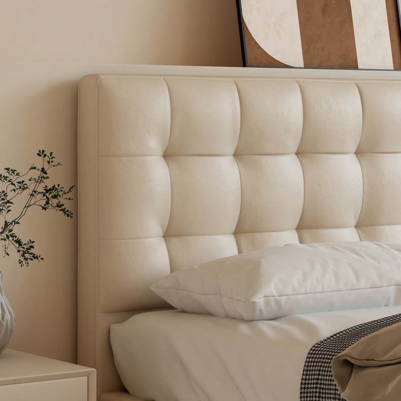 Luxurious Beige Bed - Genuine Leather Elegance or High-Quality Faux Leather Option hmzsh-1546