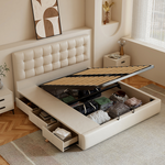 Luxurious Beige Bed - Genuine Leather Elegance or High-Quality Faux Leather Option hmzsh-1546