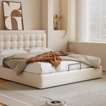 Luxurious Beige Bed - Genuine Leather Elegance or High-Quality Faux Leather Option hmzsh-1546