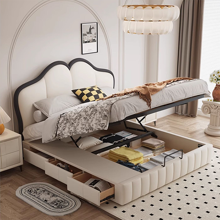 Stylish Beige and Black Faux Leather Bed | Genuine Leather Look-alike hmzsh-1547