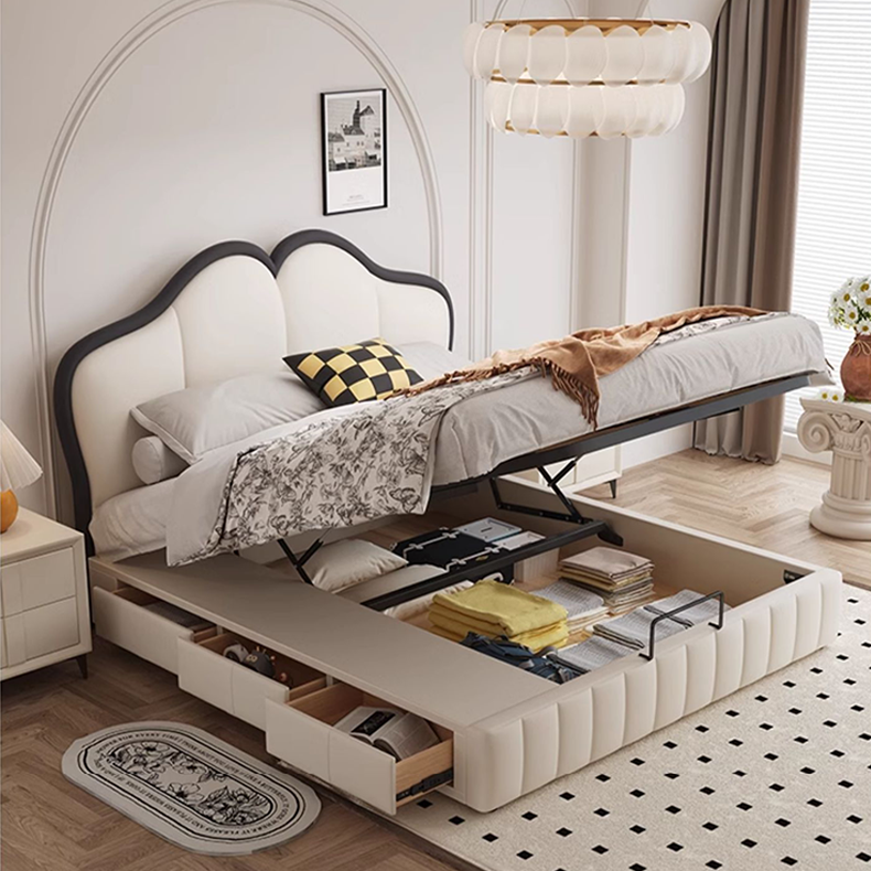 Stylish Beige and Black Faux Leather Bed | Genuine Leather Look-alike hmzsh-1547