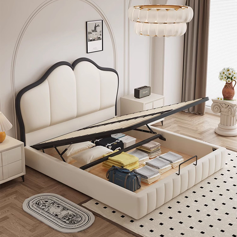 Stylish Beige and Black Faux Leather Bed | Genuine Leather Look-alike hmzsh-1547