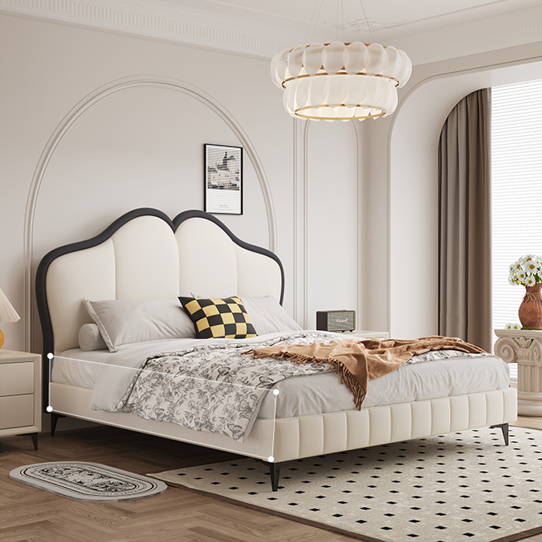 Stylish Beige and Black Faux Leather Bed | Genuine Leather Look-alike hmzsh-1547