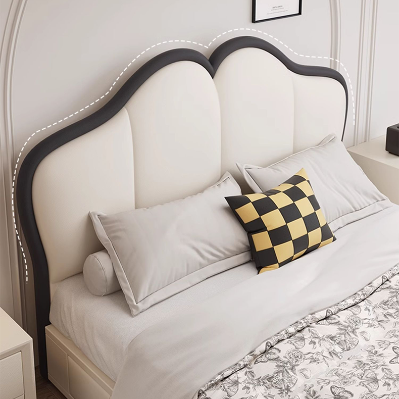 Stylish Beige and Black Faux Leather Bed | Genuine Leather Look-alike hmzsh-1547