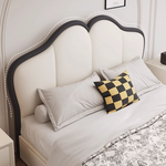 Stylish Beige and Black Faux Leather Bed | Genuine Leather Look-alike hmzsh-1547