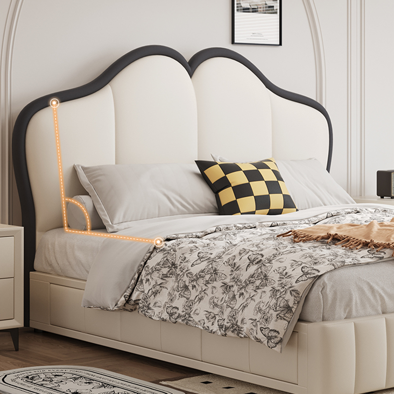 Stylish Beige and Black Faux Leather Bed | Genuine Leather Look-alike hmzsh-1547