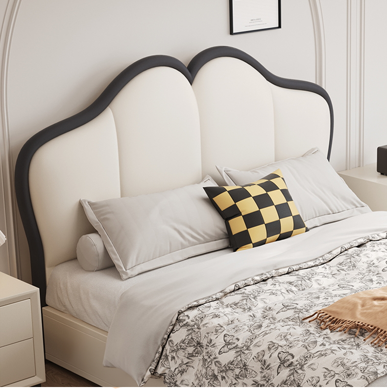 Stylish Beige and Black Faux Leather Bed | Genuine Leather Look-alike hmzsh-1547