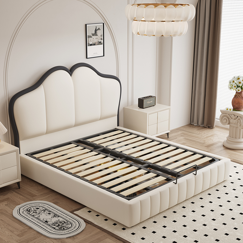 Stylish Beige and Black Faux Leather Bed | Genuine Leather Look-alike hmzsh-1547