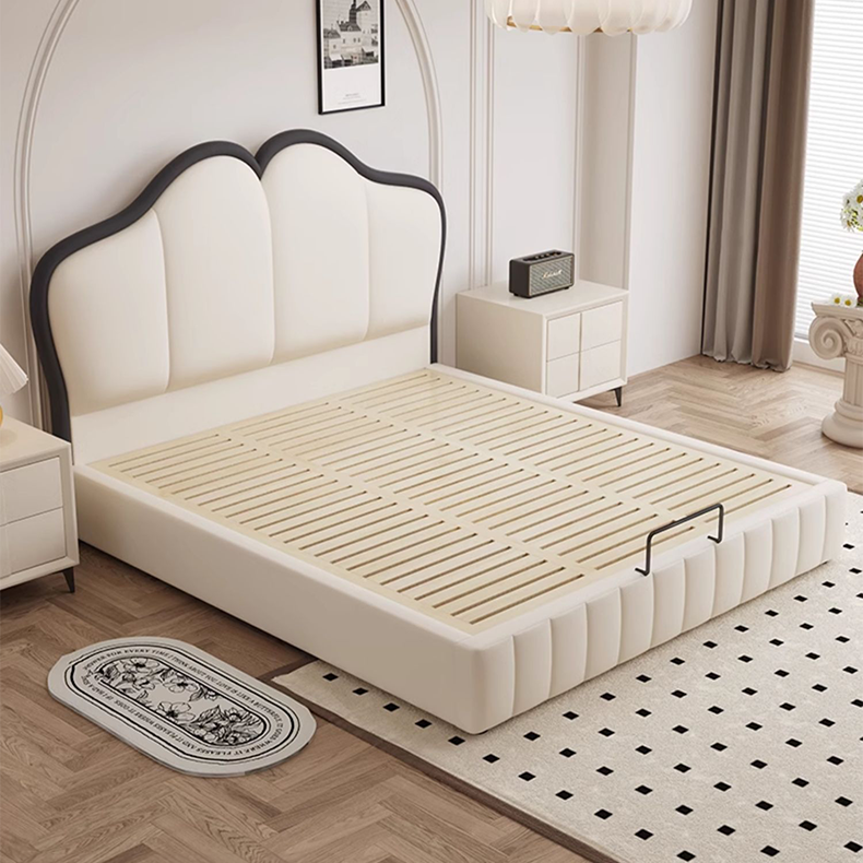 Stylish Beige and Black Faux Leather Bed | Genuine Leather Look-alike hmzsh-1547