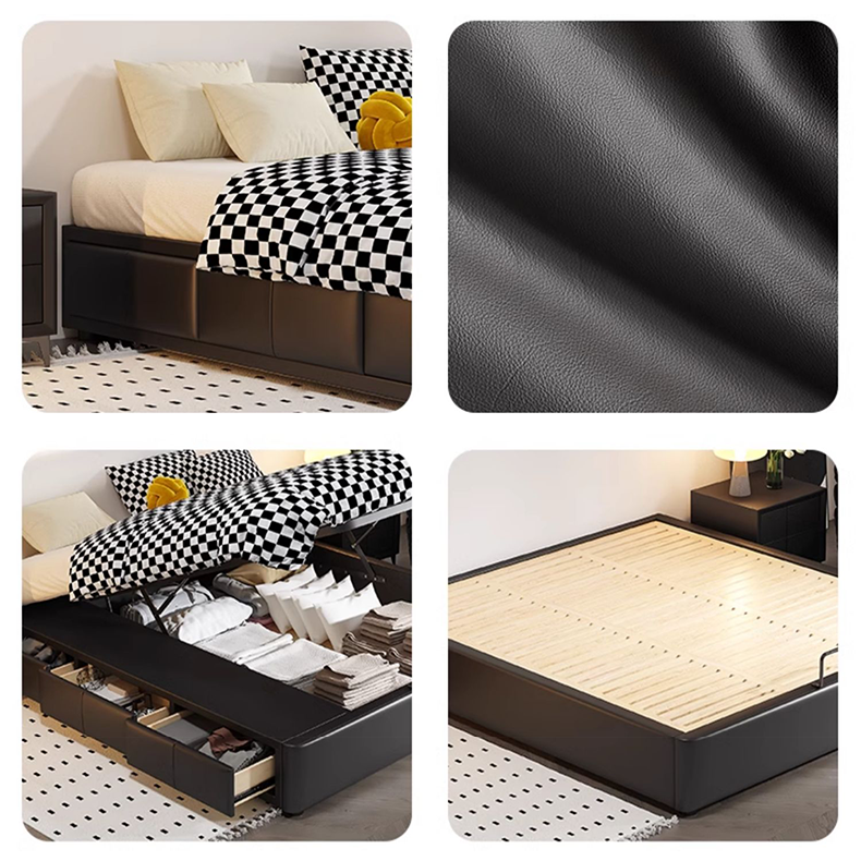 Luxurious Black Faux Leather Bed Frame - Elegant & Stylish Design hmzsh-1548