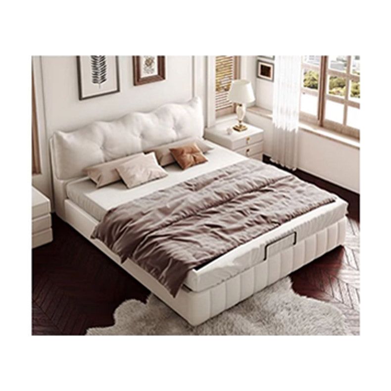 Luxurious Dark Brown Faux Leather Bed with Light Grey and Beige Accents - Elegant Khaki and Orange Detailing - Modern Black Design hmzsh-1545