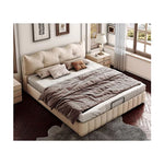 Luxurious Dark Brown Faux Leather Bed with Light Grey and Beige Accents - Elegant Khaki and Orange Detailing - Modern Black Design hmzsh-1545