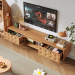 Modern TV Stand with Beech and Glass Finish - Stylish Entertainment Center with Metal and Stainless Steel Accents hns-4116