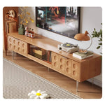 Modern TV Stand with Beech and Glass Finish - Stylish Entertainment Center with Metal and Stainless Steel Accents hns-4116
