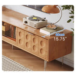 Modern TV Stand with Beech and Glass Finish - Stylish Entertainment Center with Metal and Stainless Steel Accents hns-4116