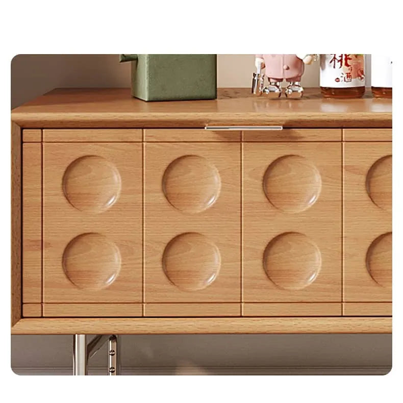 Modern TV Stand with Beech and Glass Finish - Stylish Entertainment Center with Metal and Stainless Steel Accents hns-4116