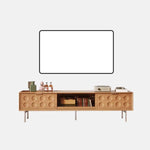 Modern TV Stand with Beech and Glass Finish - Stylish Entertainment Center with Metal and Stainless Steel Accents hns-4116