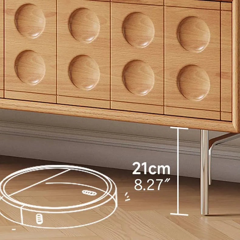 Modern TV Stand with Beech and Glass Finish - Stylish Entertainment Center with Metal and Stainless Steel Accents hns-4116