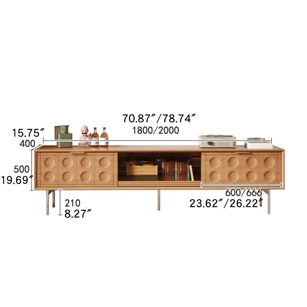 Modern TV Stand with Beech and Glass Finish - Stylish Entertainment Center with Metal and Stainless Steel Accents hns-4116