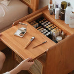 Sleek Ash & Beech Wood Nightstand with Rattan Accents - Modern Bedroom Essential hns-4120