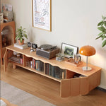 Stylish Beech Wood & Glass TV Stand with Modern Wave Design, Perfect for Living Room Decor hns-4122