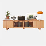 Stylish Beech Wood & Glass TV Stand with Modern Wave Design, Perfect for Living Room Decor hns-4122
