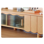 Stylish Beech Wood & Glass TV Stand with Modern Wave Design, Perfect for Living Room Decor hns-4122