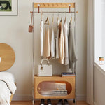 Stylish Beech Wood & Stainless Steel Coat Rack with Glass Shelf Storage hns-4124