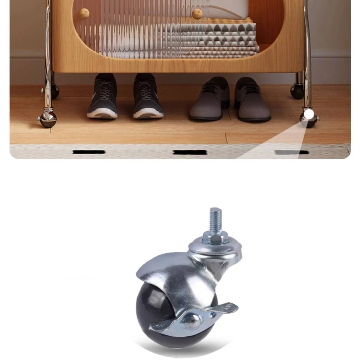 Stylish Beech Wood & Stainless Steel Coat Rack with Glass Shelf Storage hns-4124