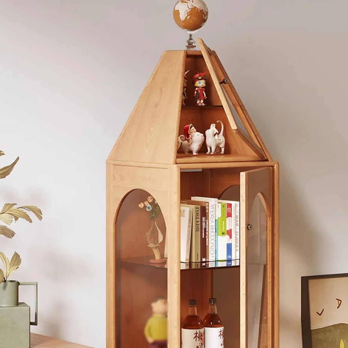 Elegant Beech Wood & Tempered Glass Display Cabinet for Modern Interiors hns-4127