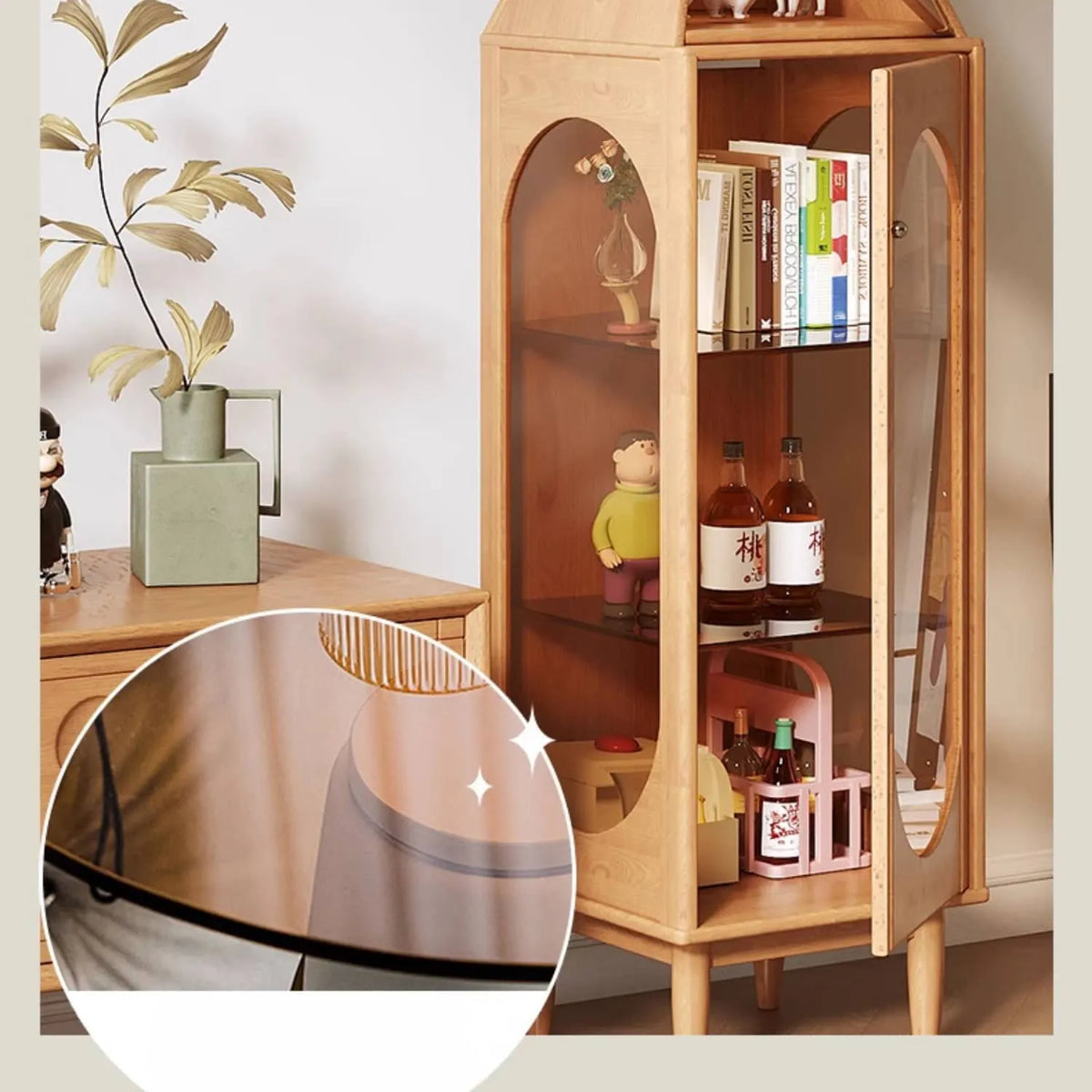 Elegant Beech Wood & Tempered Glass Display Cabinet for Modern Interiors hns-4127