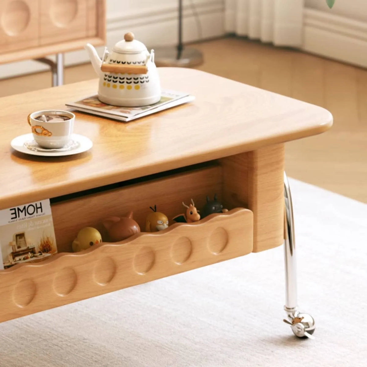 Stylish Beech Wood Coffee Table with Stainless Steel Legs – Modern Home Accent Furniture hns-4128