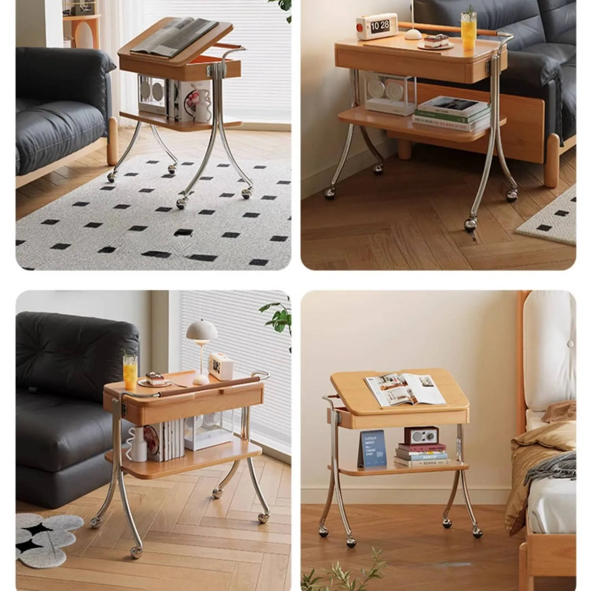 Stylish Multi-Purpose Storage Rack with Beech Wood & Stainless Steel Finish hns-4129