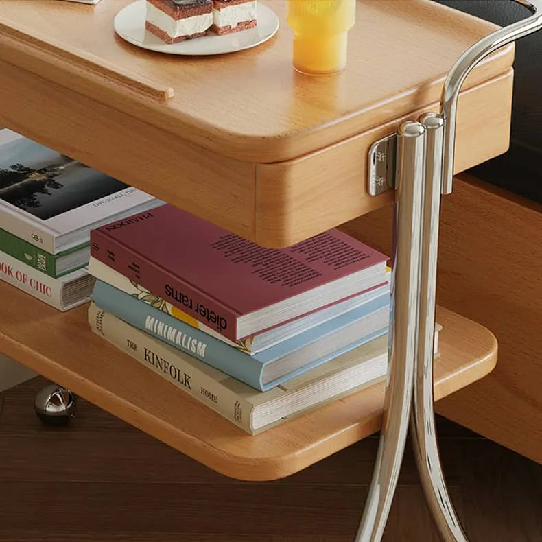 Stylish Multi-Purpose Storage Rack with Beech Wood & Stainless Steel Finish hns-4129