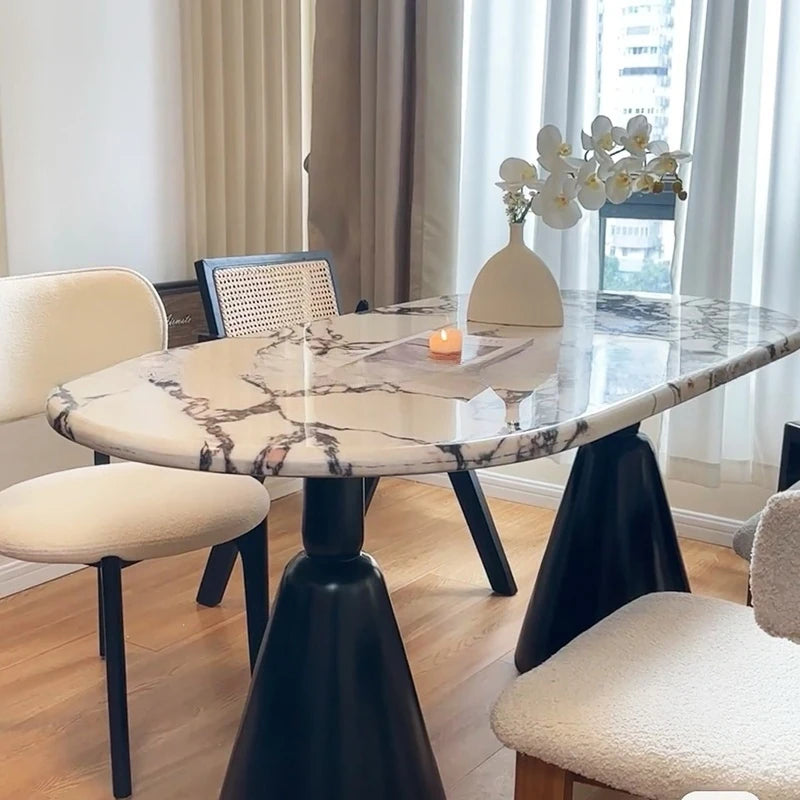 Elegant Multi-Layer Board Dining Table with Sintered Stone Top – Modern Round Design for Stylish Dining Spaces hny-5225