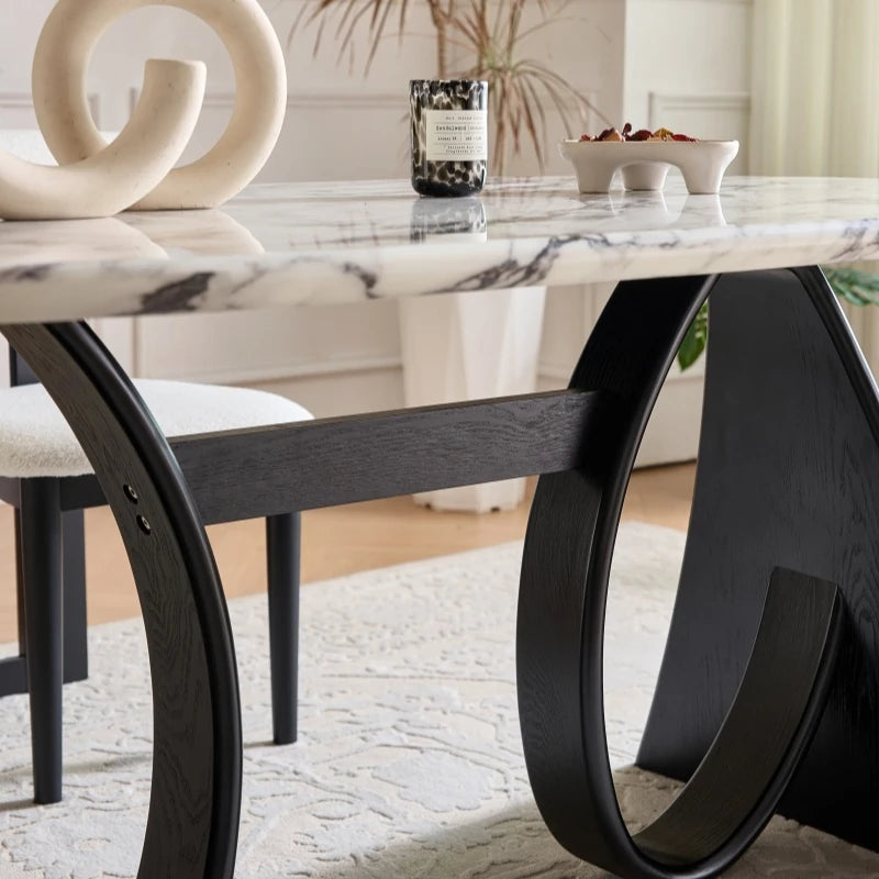 Elegant Sintered Stone Dining Table with Multi-Layer Board - Modern Oval Design for Stylish Dining Spaces hny-5235